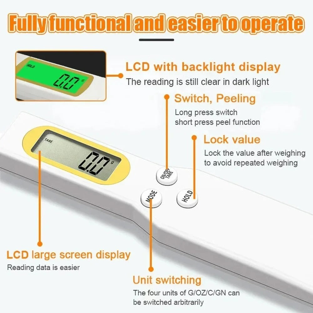 Digital Measuring Spoon with LCD Display - 500g/0.1g Precision Electronic Kitchen Scale for Coffee, Baking, and Cooking