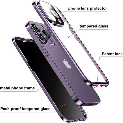 360° Privacy Magnetic Case with Double Glass and Camera Lens Protection for iPhone – Anti-Peep Tempered Glass Cover