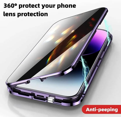 360° Privacy Magnetic Case with Double Glass and Camera Lens Protection for iPhone – Anti-Peep Tempered Glass Cover